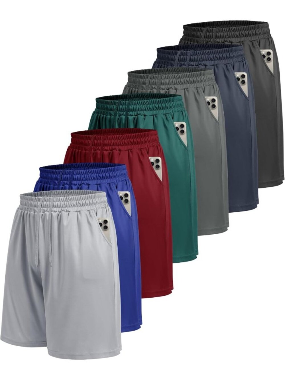 7-Pack Men's Athletic Shorts with Pockets - Quick-Dry Gym & Basketball Gear